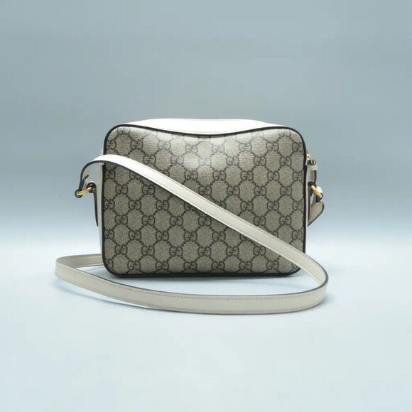 100% Authentic GUCCI Horsebit 1955 Brown&White Canvas Shoulder Bag 945-12524 - Picture 2 of 12